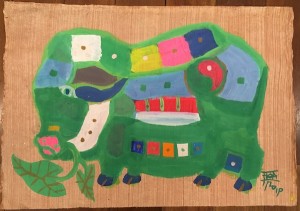 Green Pig, 2019, gouache on rice paper, 34x51cm