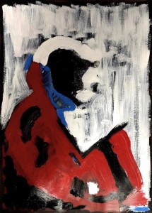 Alone,2019,109x79cm,acrylic and collage on black paper, resized