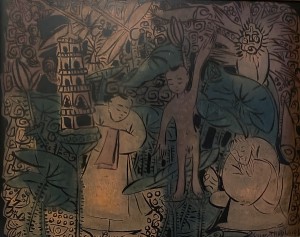 At Pagoda, wood-engraving lacquer, 2002, PCT