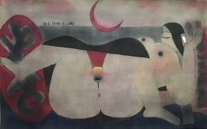 Nude under the moon, watercolors on silk, LCT, 1996, 50x80cm