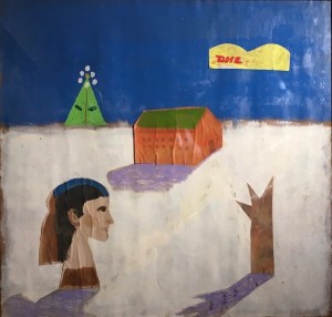 DHL -2021, collage and oil on paper,76x80cm