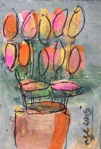 Vase of Flowers, 34 x 50 cm,2015, gouache on rice paper